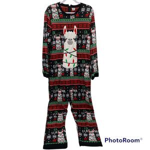 Dec 25 Mens Round Neck Long Sleeve Christmas Llama Jumpsuit Black Red Medium